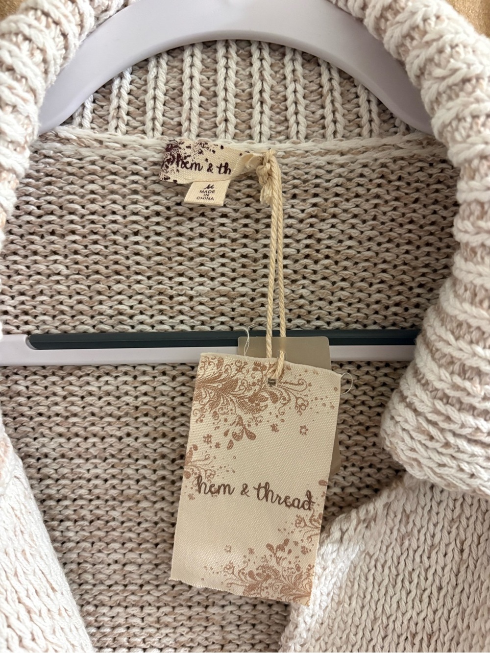 Hem & Thread Cream Button-Front Knit Cardigan - Picture 2 of 8